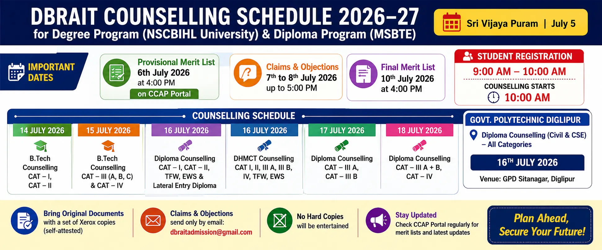 DBRAIT Announces Degree & Diploma Admission Counselling Schedule for 2026–27