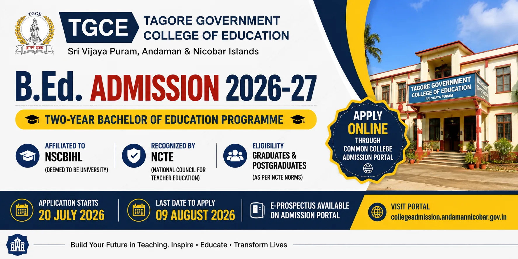 TGCE Invites Applications for Two-Year B.Ed. Programme for Academic Session 2026–27