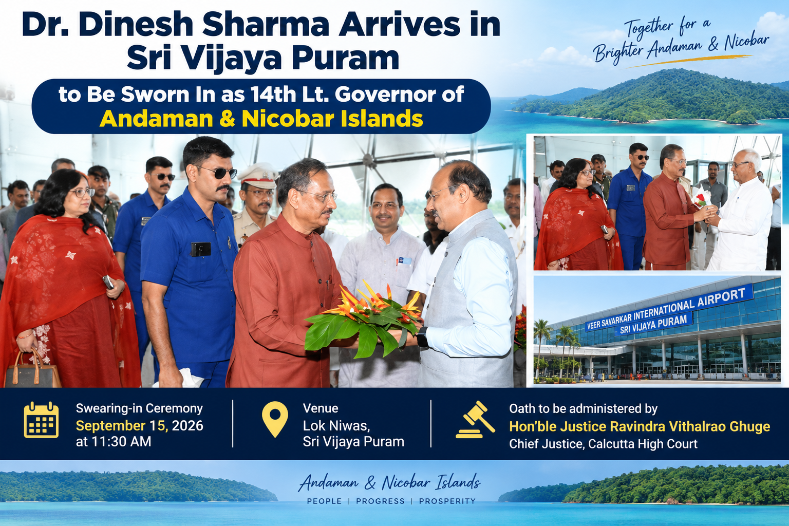 Dr. Dinesh Sharma Arrives in Sri Vijaya Puram, to Be Sworn In as 14th Lt. Governor of Andaman & Nicobar Islands